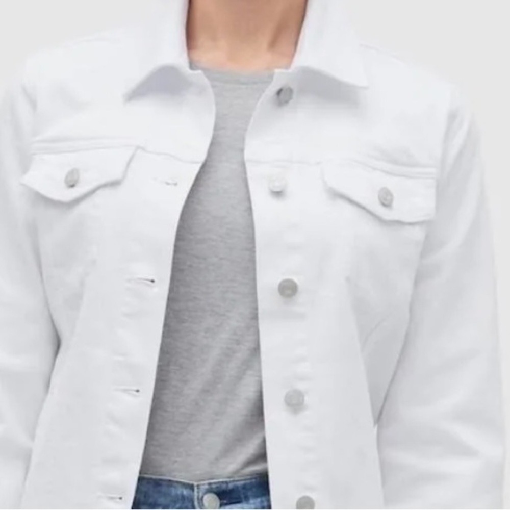 GAP sz M white denim silver buttons collared 4 pockets jean shirt jacket shacket
